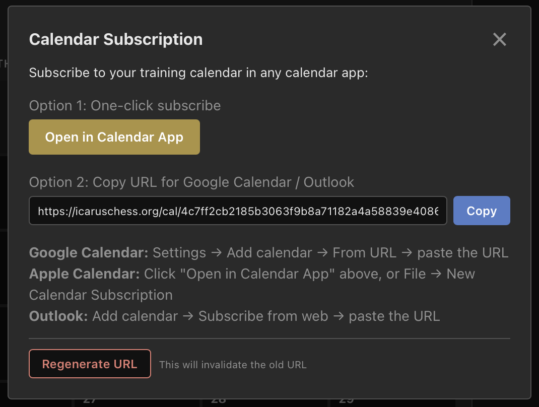 Calendar subscription
